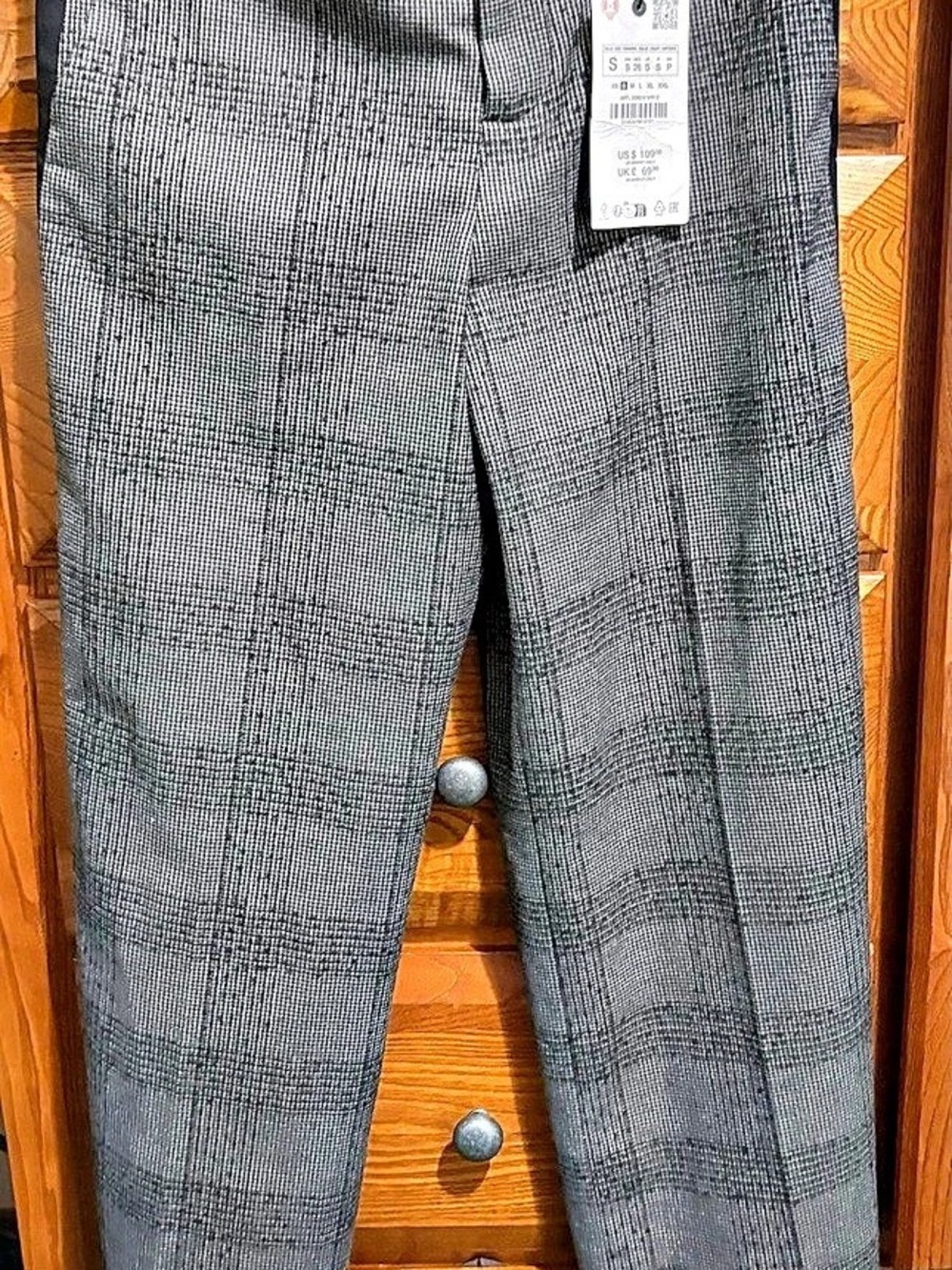 Zara Plaid Trousers with Side Stripe Houndstooth Side Stripe Pants Size S (26)
